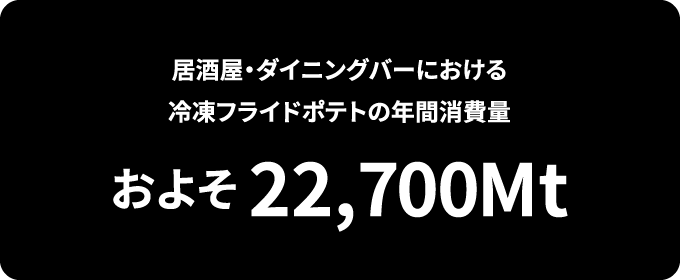 居酒屋・ダイニングバーにおける冷凍フライドポテトの年間消費量 およそ 22,700Mt